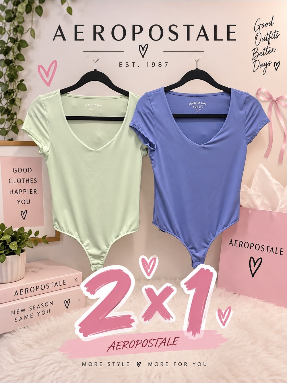 Aeropostale Scoop Neck Short Sleeve Bodysuits - Mint & Periwinkle Blue